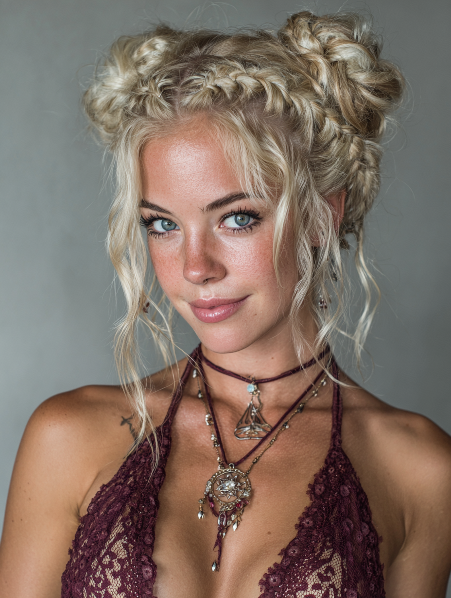 Festival Hairstyles: Dutch Braids Into Buns