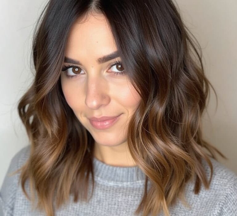 Wavy Brunette Balayage Hair