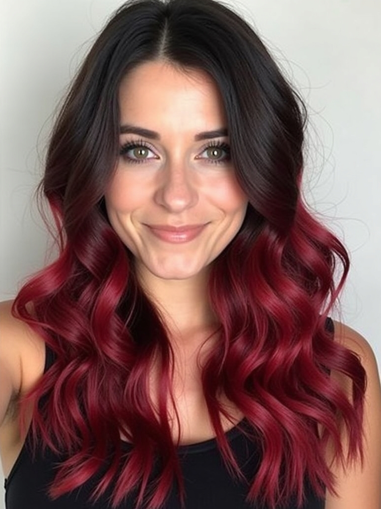 Hair Color Ideas For Brunettes: Onyx Black with Crimson Highlights