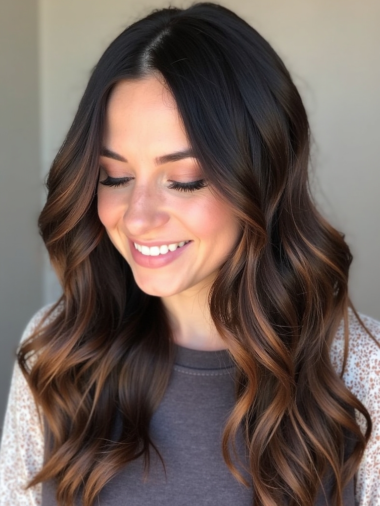 Hair Color Ideas For Brunettes: Jet Black with Sapphire Blue Lowlights