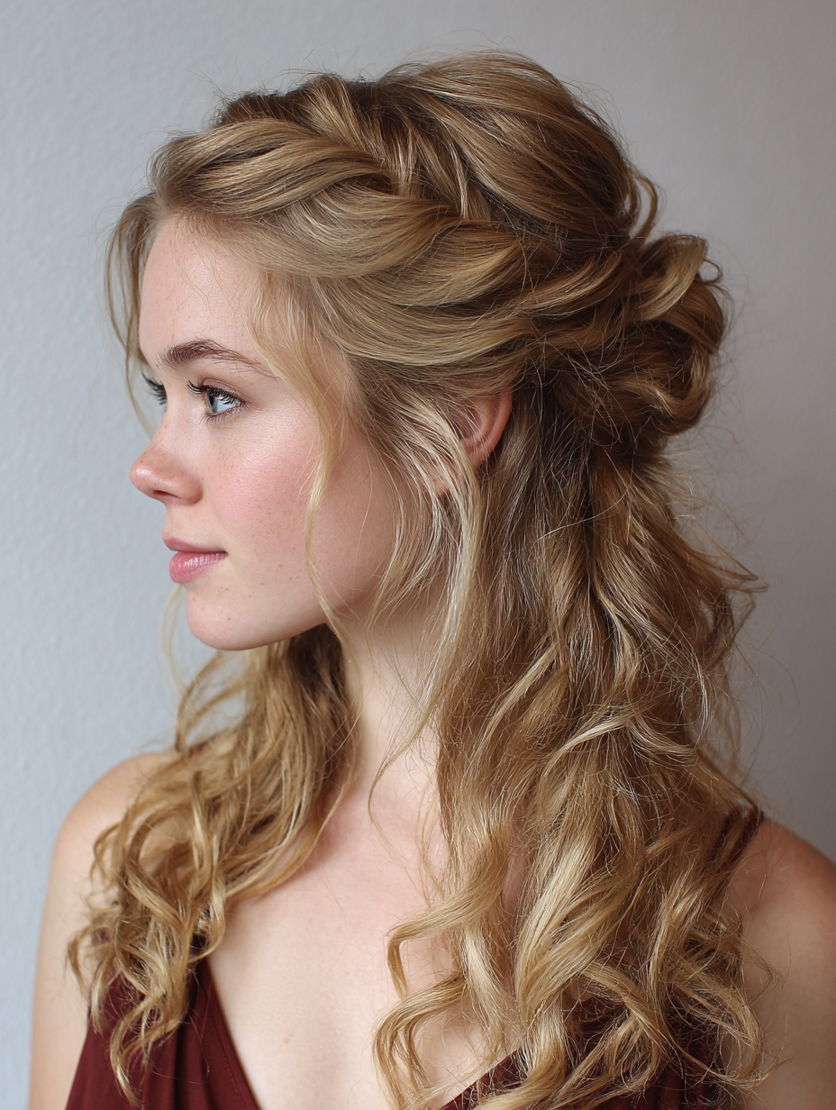 Curly Bun Half Up Half Down for Graduation