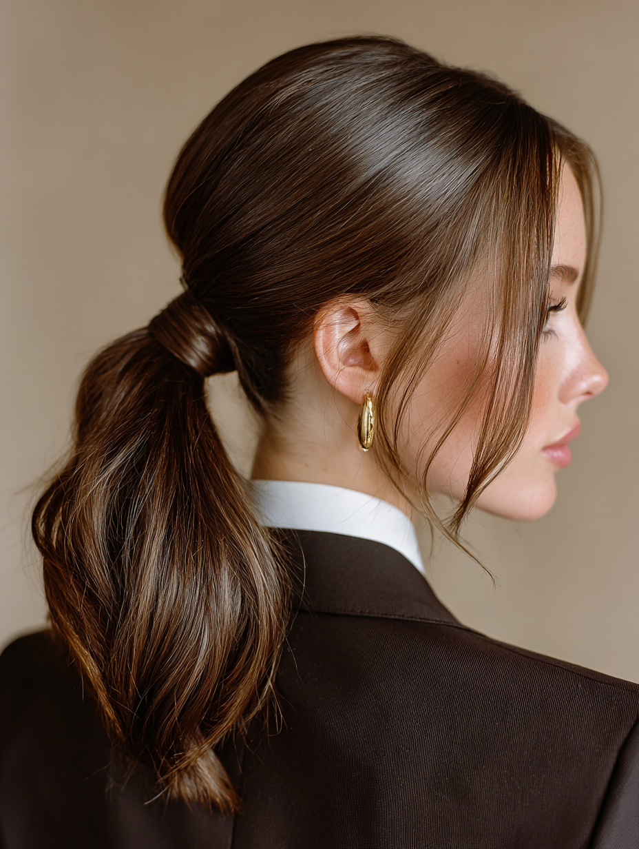 Graduation Hairstyles: Center-parted Sleek Ponytail for Graduation