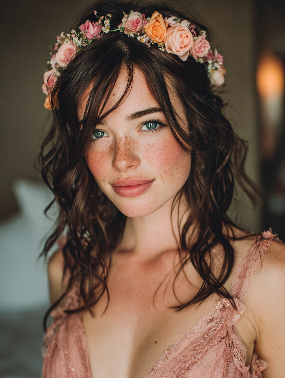 Grad Hairstyles: Loose Curls with Floral Crown for Graduation