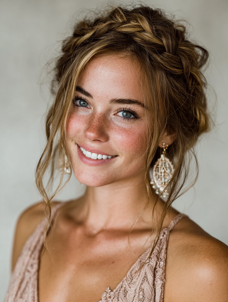 Graduation Hairstyles With Cap: Braided Crown Into Messy Bun