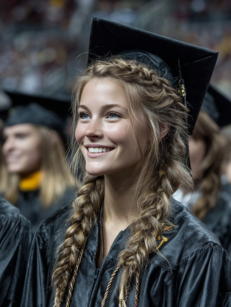 Graduation Hairstyles With Cap: French Braid