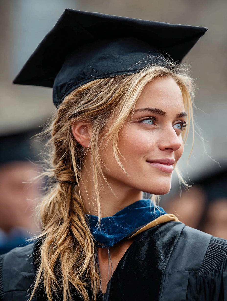 Graduation Hairstyles With Cap: Low Twisted Ponytail