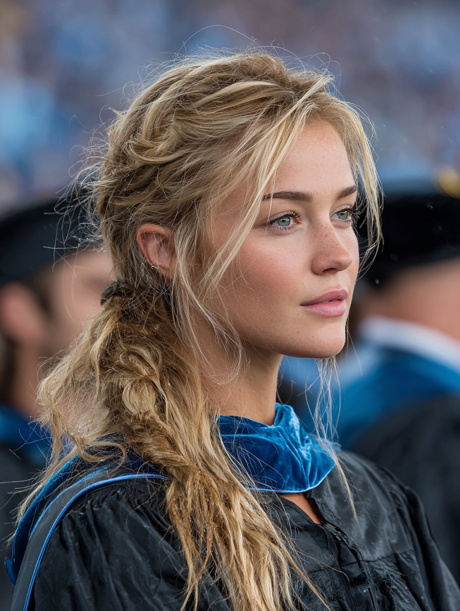 Graduation Hairstyles With Cap: Simple Low Ponytail