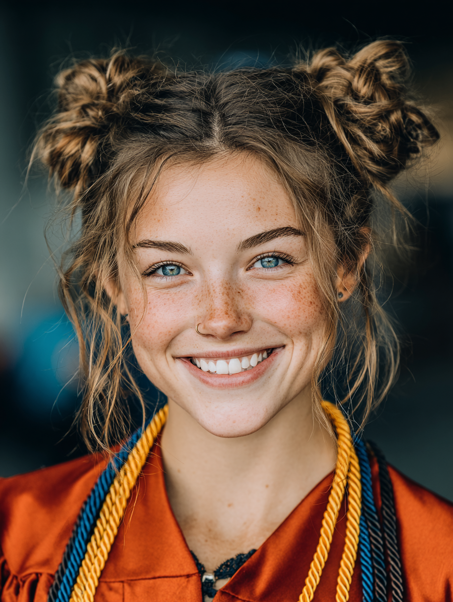 Graduation Hairstyles With Cap: Space Buns
